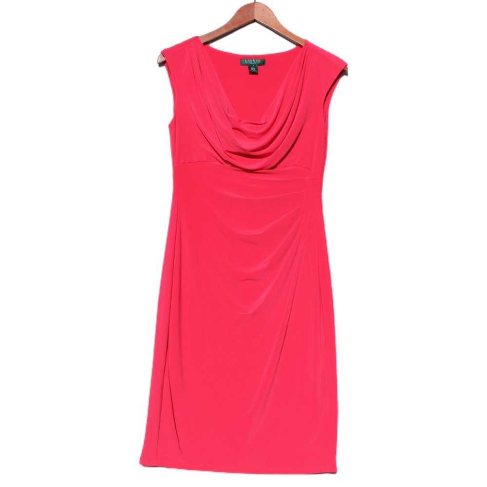 NWOT LAUREN Ralph Lauren Form Fit Womans Dress Bias Pleated Gathered Slip On Sz8